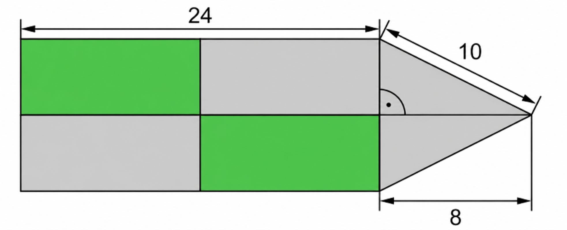 Geometrische Figur mit Rechtecken, Dreiecken und Maßangaben 24, 10 und 8.